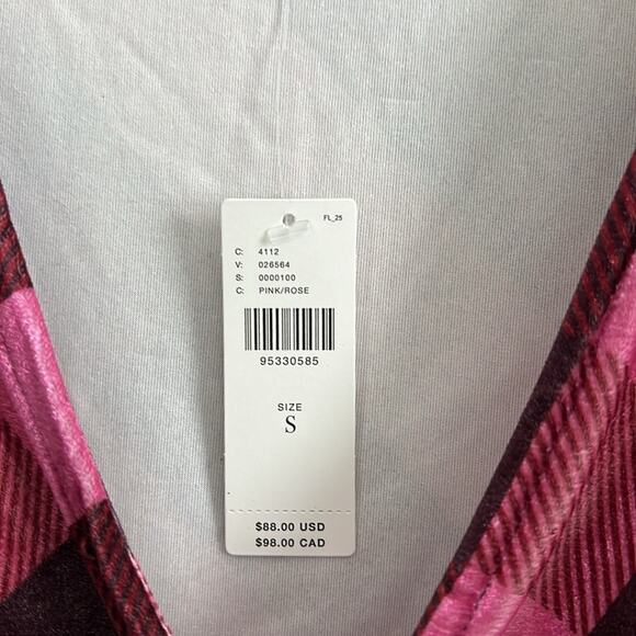 $78 NWT ANTHROPOLOGIE MAEVE velvet babydoll top pink plaid S - Picture 8 of 13